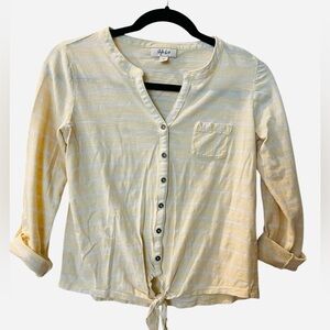 Style Co Women’s Yellow White Striped Button Up Shirt Tie Front Petite Small